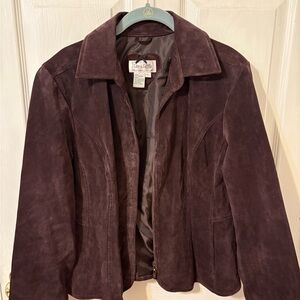 Live a Little Womens Suede Jacket in Deep Plum